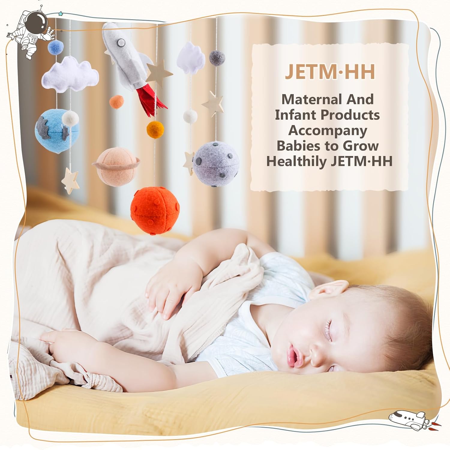 Baby Crib Mobile for Boys Girls | Felt Space Nursery Mobile Wooden Mobile for Crib | Astronaut Space Theme Nursery Bed Decoration Baby Mobile for Crib | Gift for Newborn Nursery Decor
