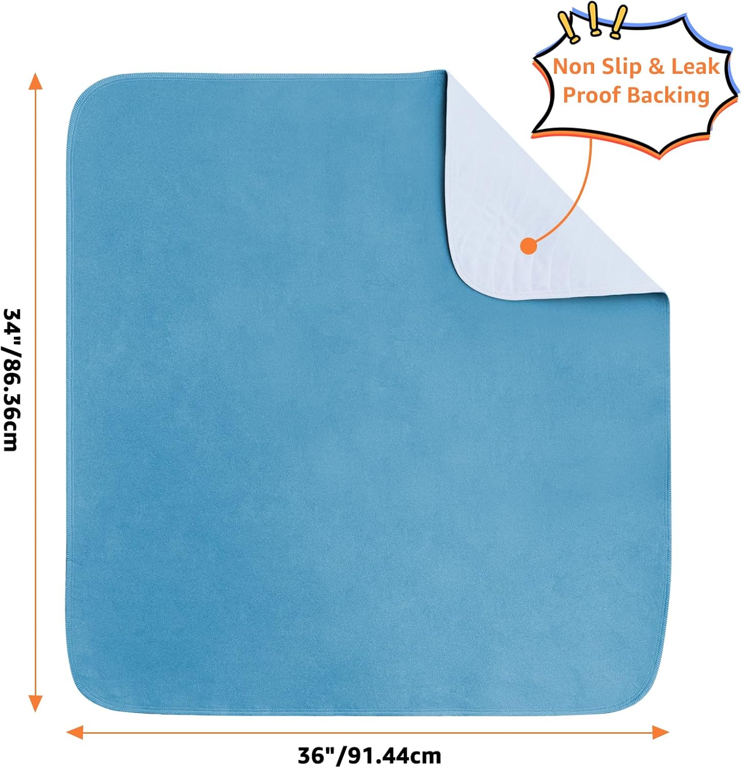 Washable Underpads Incontinence Pads for Kids, Adults, Elderly and Pets,Liquid Absorption Reusable Bedwetting - Waterproof Protective Pad for Bed,Floor Couch, Sofa and Car (6 Pack - 34x36)