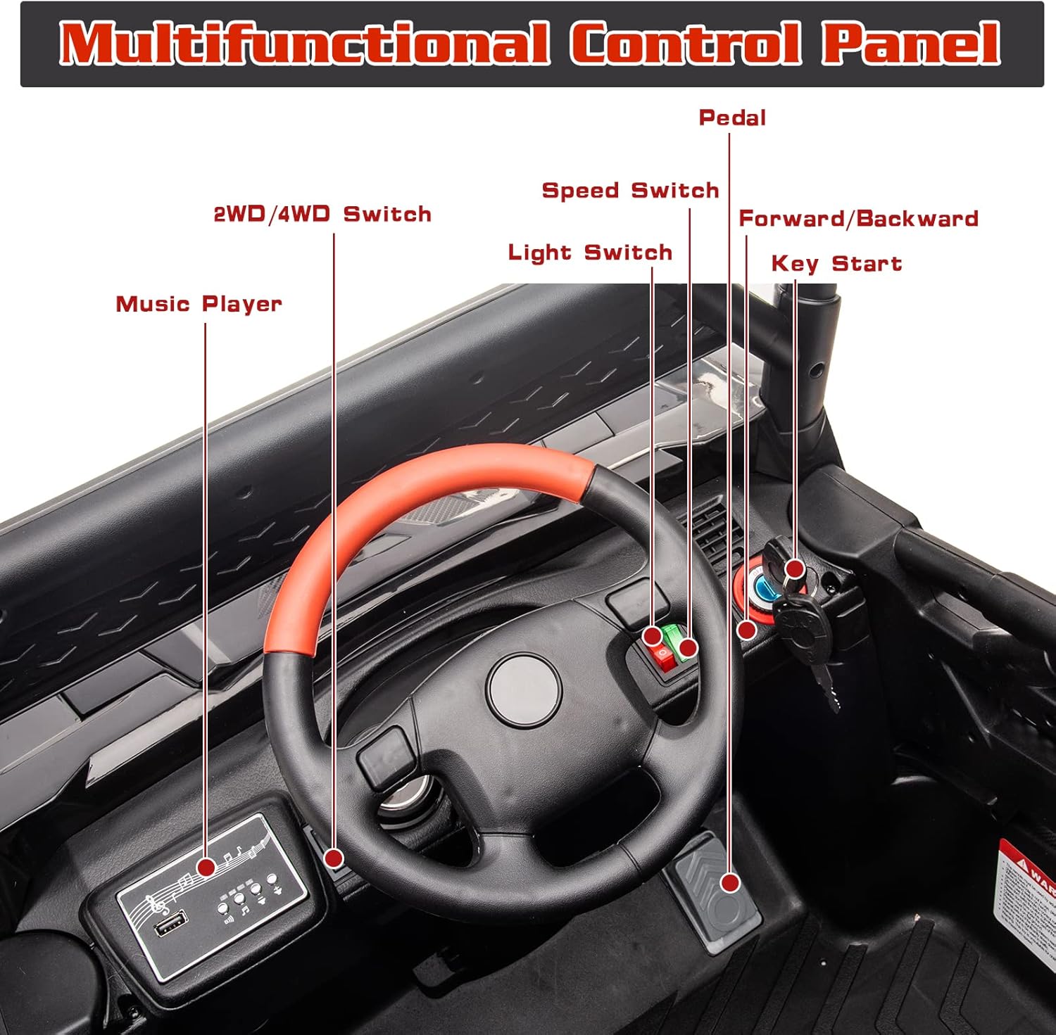 4x4 Kids Ride On Car with Remote Control, 24V Battery Powered Ride On Truck 4WD/2WD Switchable Electric Car for Kids Ride On UTV for Boys with Car Key LED Lights Music, Black…