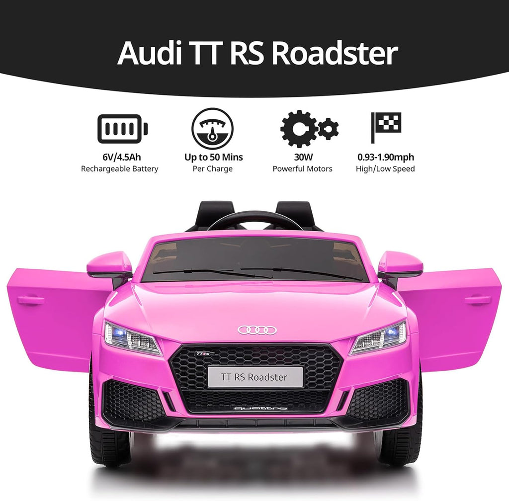 Electric Car for Kids, Licensed Audi 6V Kids Ride on Car Toy for Toddlers with Remote, Bluetooth - Pink