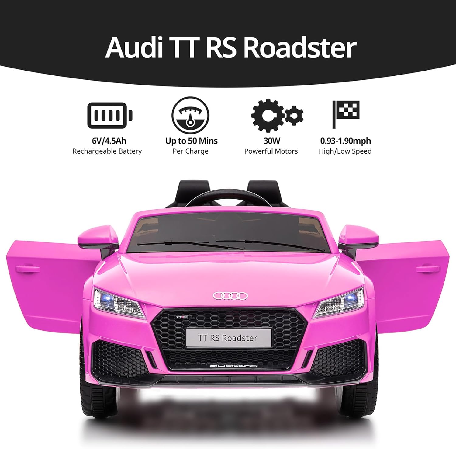 Electric Car for Kids, Licensed Audi 6V Kids Ride on Car Toy for Toddlers with Remote, Bluetooth - Pink