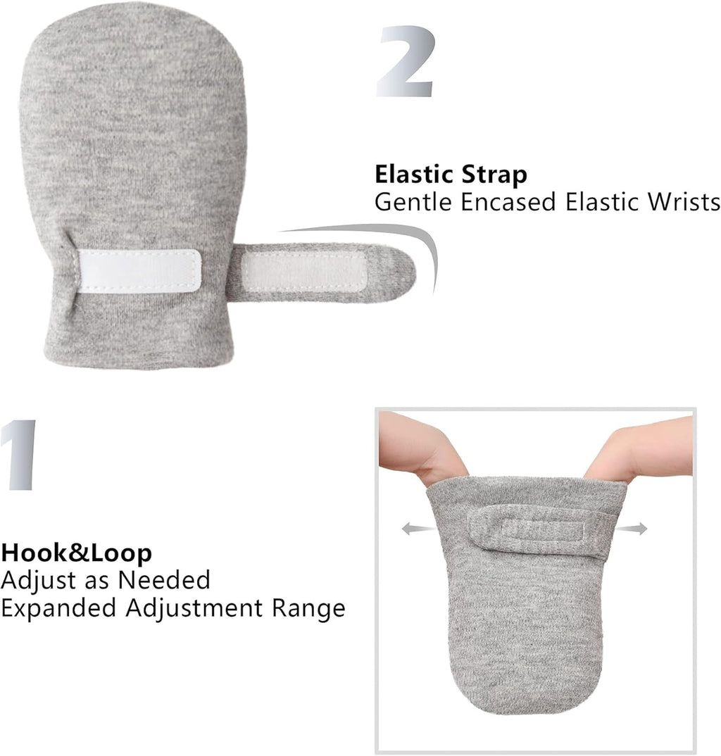 Newborn Baby No Scratch Mittens Stay On, 100% Cotton Breathable, Adjustable Infant Gloves for Baby Boys Girls Mittens