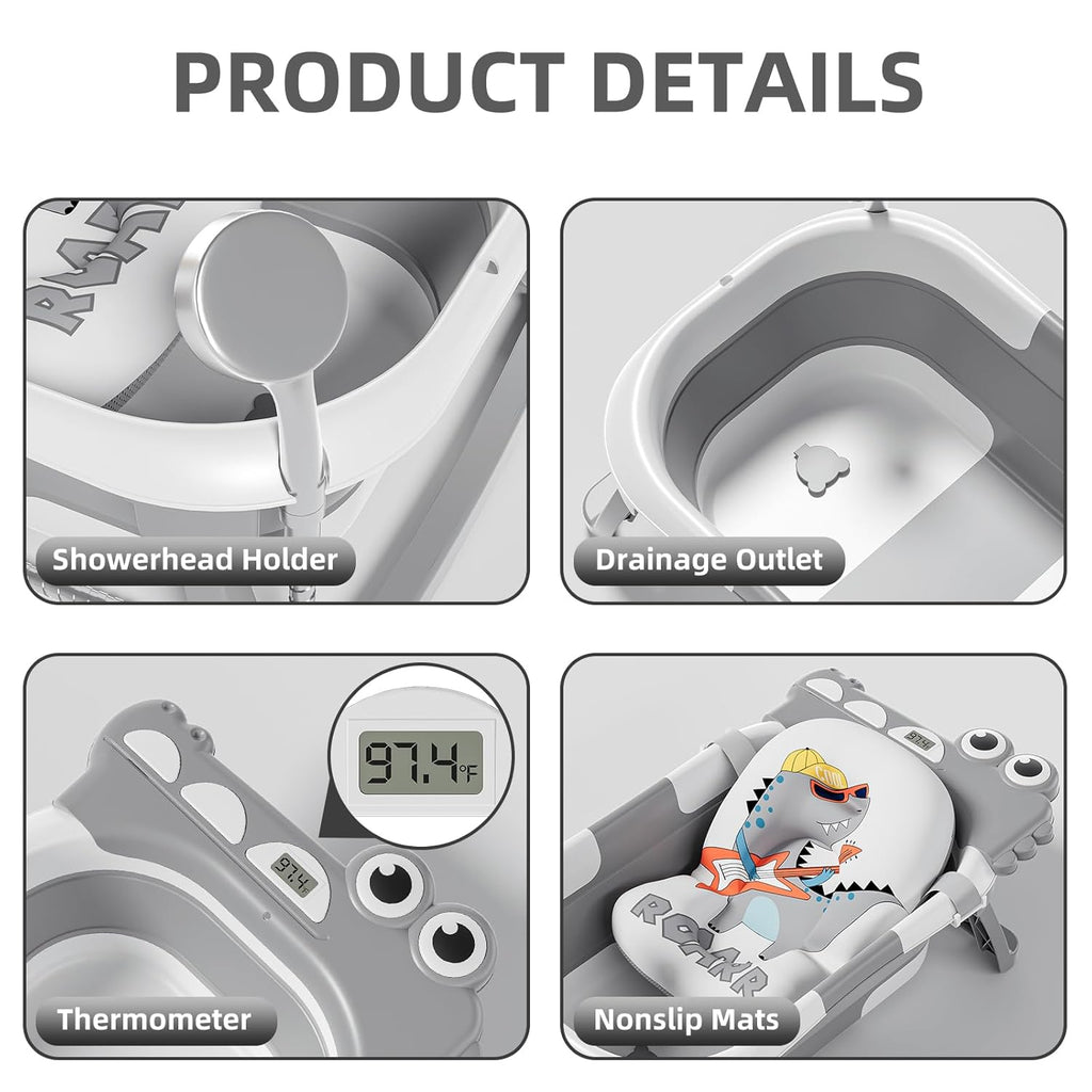 TPN Collapsible Baby Bathtub, Baby Bath Tub with Soft Cushion & Real-Time Thermometer, Baby Bathtub Infant to Toddler Tub (0-36 Months), Portable Newborn Travel Bath tub