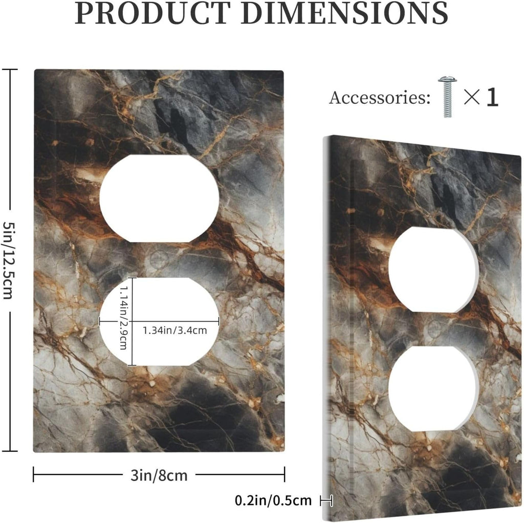 Brown Marble Granite Golden Lines Print Outlet Covers 1 Gang Duplex Light Switch Cover Decorative Switch Plates Electrical Receptacle Faceplate Wall Plate for Bathroom Kitchen Decor