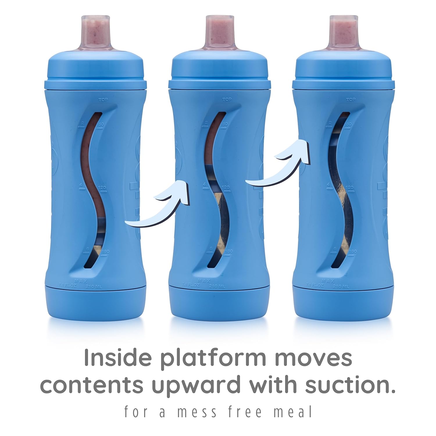 Subo Baby Food Bottle Starter Set | No Mess Baby Toddler Self Feeder | Squeeze Free Design for Purees, Smoothies, Yogurt, Oatmeal, or Thickened Liquids | Reusable Silicone Washable Cup (Blue)