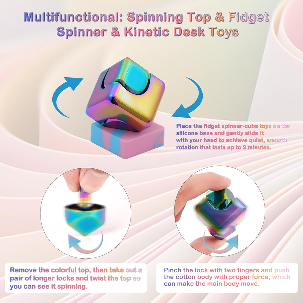 Desk Fidget Toys Spinner-Cube: Figetsss Cool Gadgets Metal Kinetic EDC-Toy with Silicone Base, ADHD Tools Cool Stuff Thing Office Toy Game Stress Relief Gift for Kid Children Teen Adult Christmas