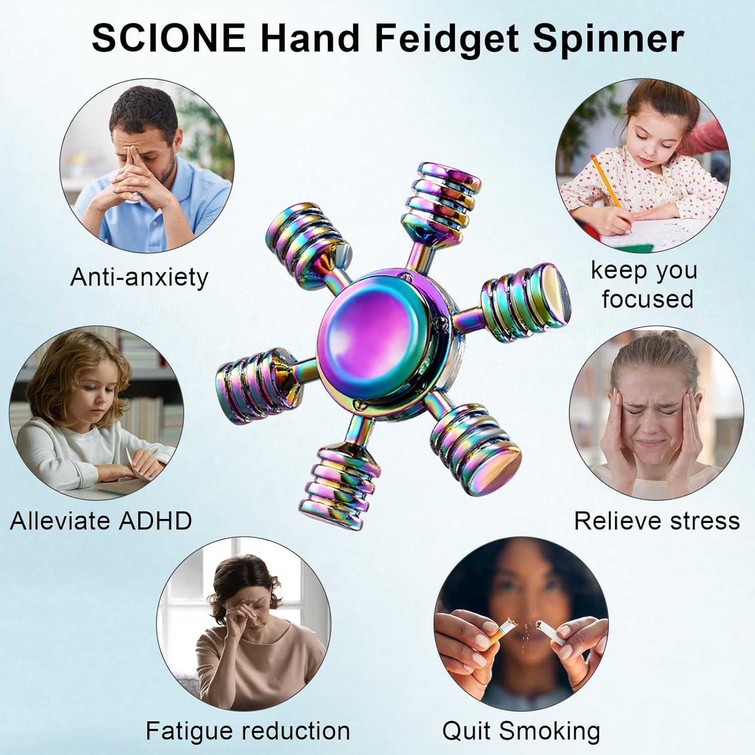 SCIONE Metal Fidget Spinner Gifts for Adults and Kids, Stress Anxiety ADHD Relief Figets Toy, Metal Anti-Anxiety Fidget Spinner Toy for Birthday Gifts Stocking Stuffers Classroom Prizes for Boys Girls