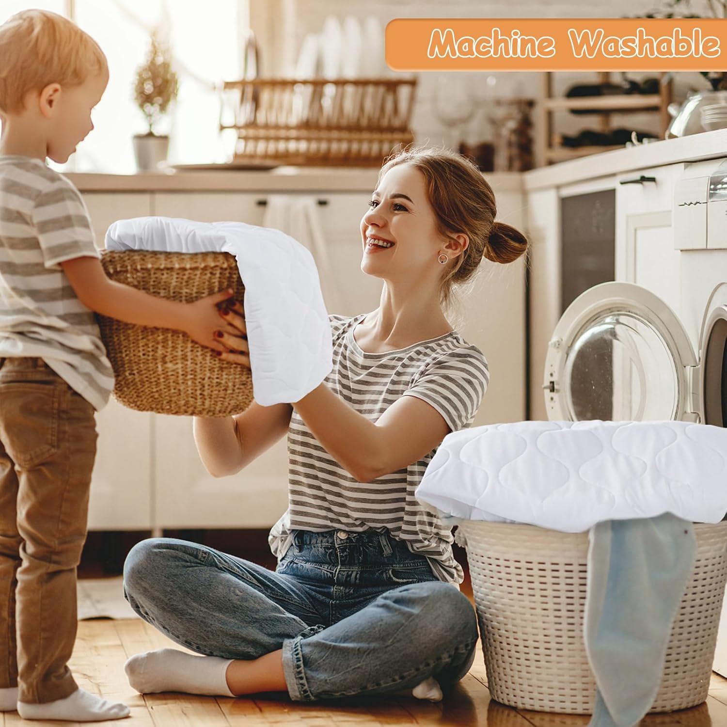 Yoofoss Waterproof Mini Crib Mattress Protector, Quilted Baby Mattress Pad Cover Soft and Breathable, Machine Washable Portable Mattress Protector for Standard Baby Mini Crib Size 38"X24" - White