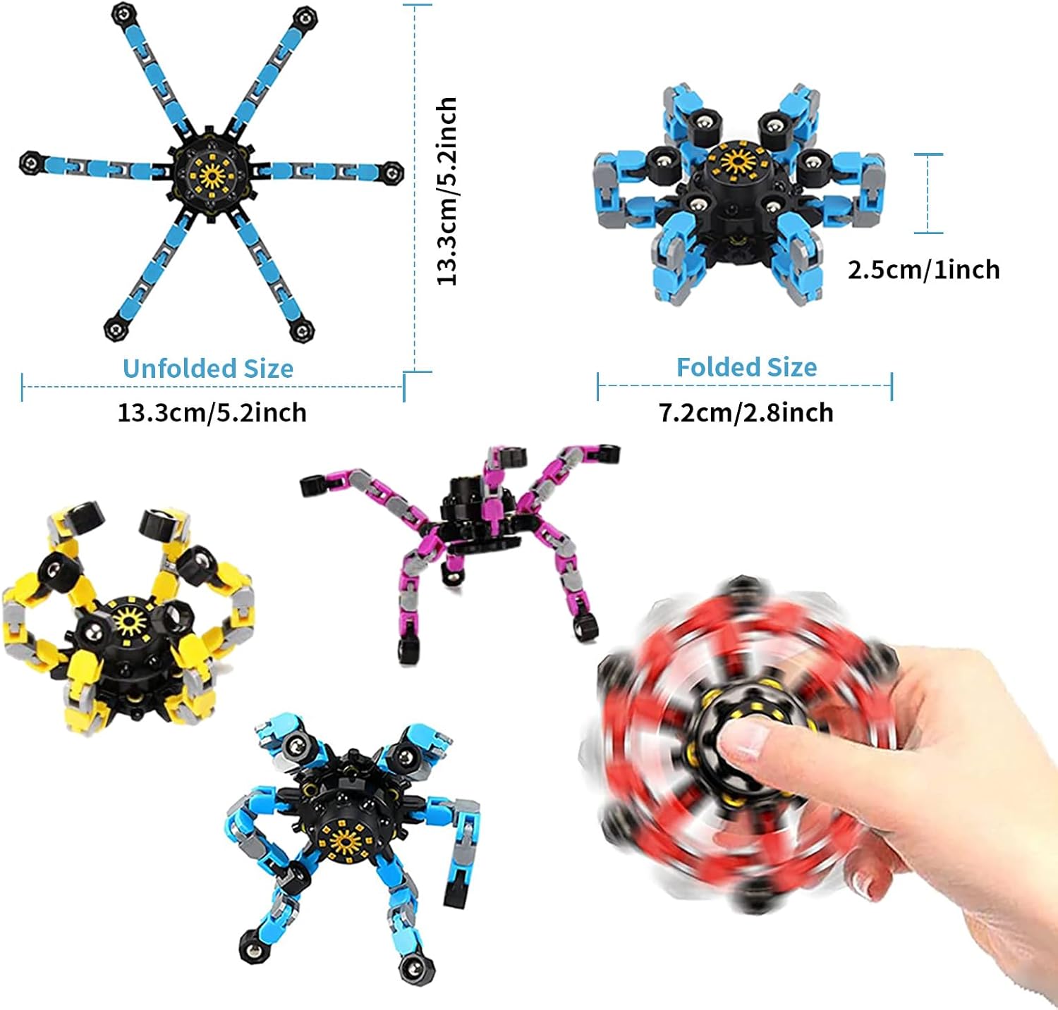 24 Pcs Finger Spinners Sensory Toys, Creative Transformable Chain Robot Toy Fidget Finger Spinners DIY Stress Relief Toy with Transformable Chain for Boys Girls