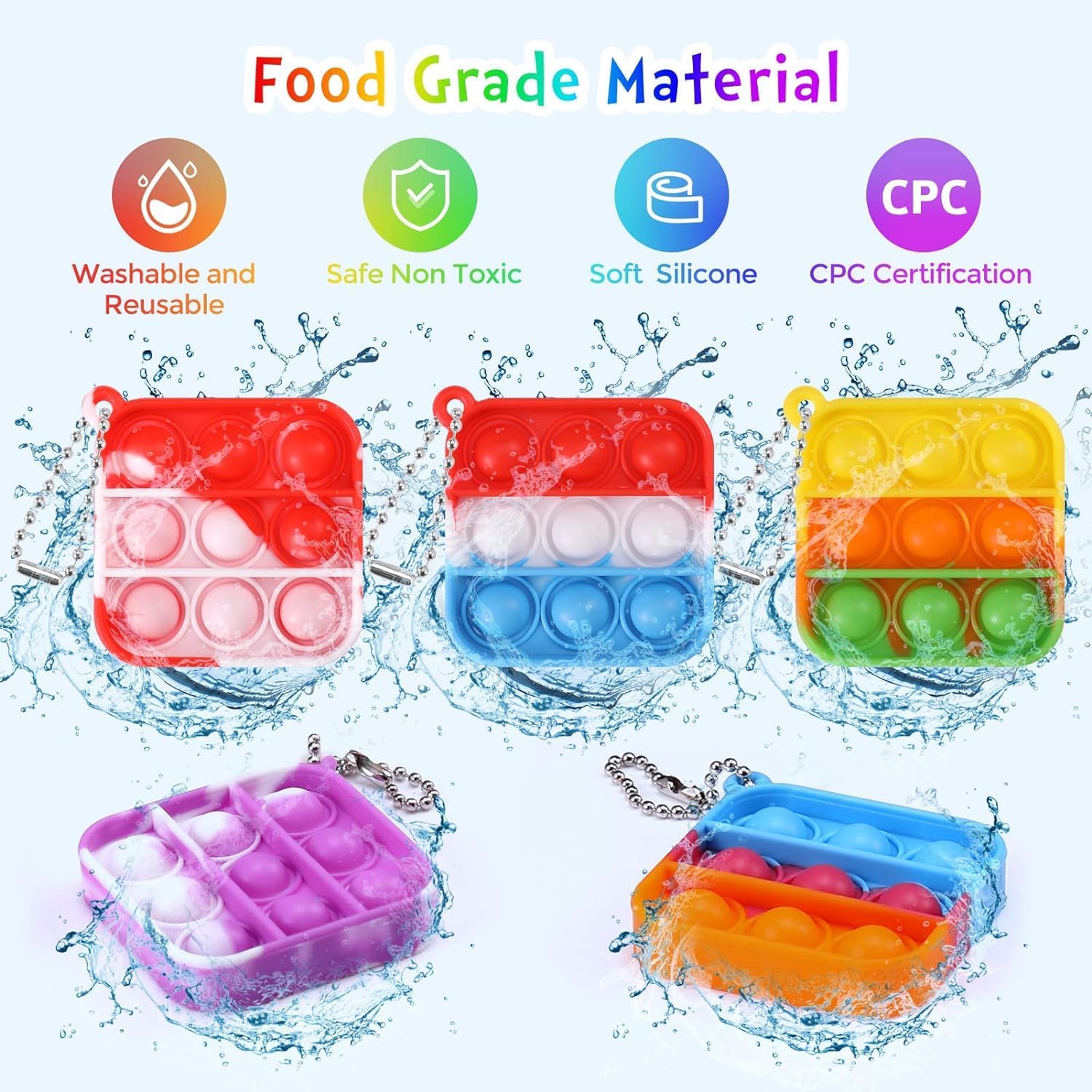 200pcs 2in Random Pop Bubble Fidget Sensory Toys, Pop Toy Bulk for Party Favor, Classroom Student Prizes Easter Basket Goodie Bag Stuffers Christmas Valentine Gift for Kid