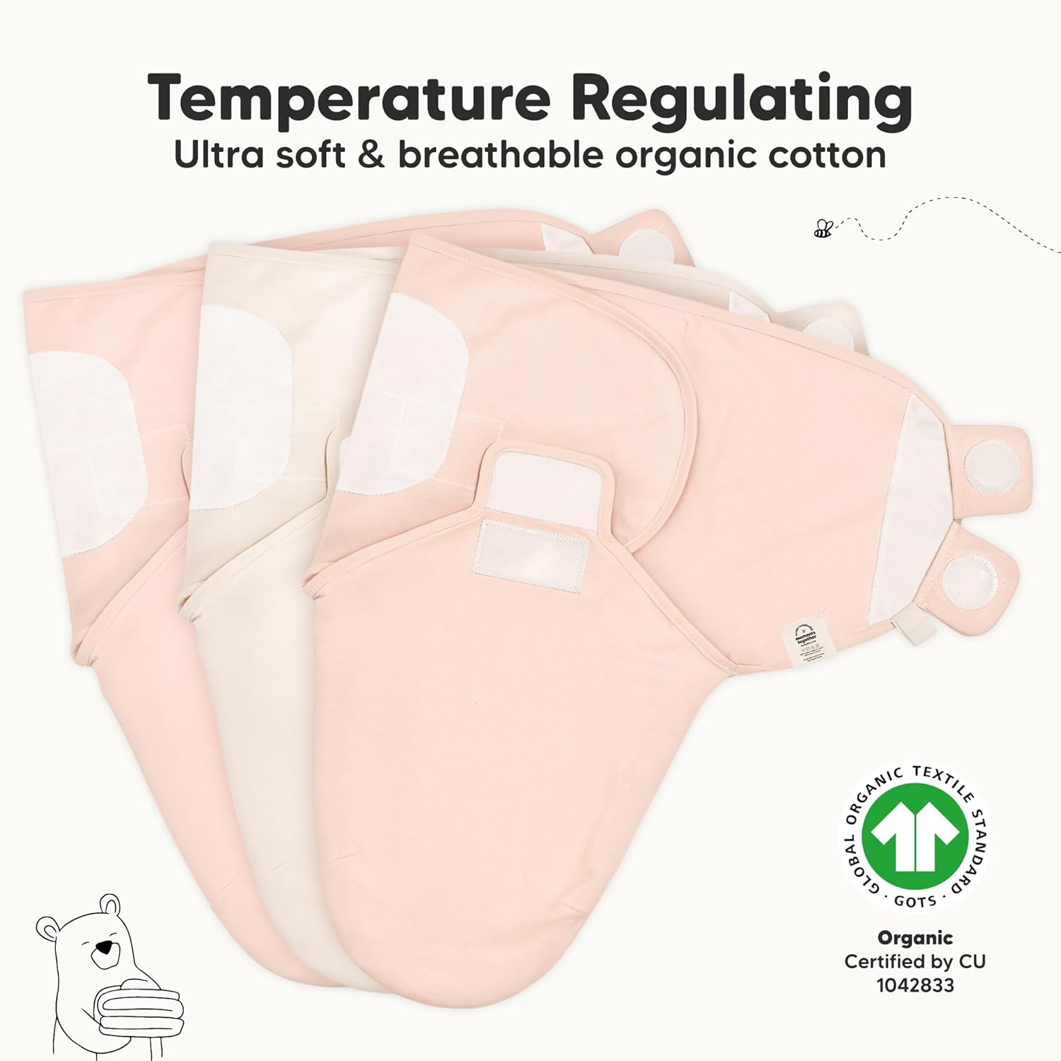 3-Pack Organic Baby Swaddle Sleep Sacks - Swaddles for Newborns, Infant 0-3 Months, Baby Girls, Boys, Soft & Snug Newborn Sleep Sack, Nursery Swaddling Blankets (Angelic)