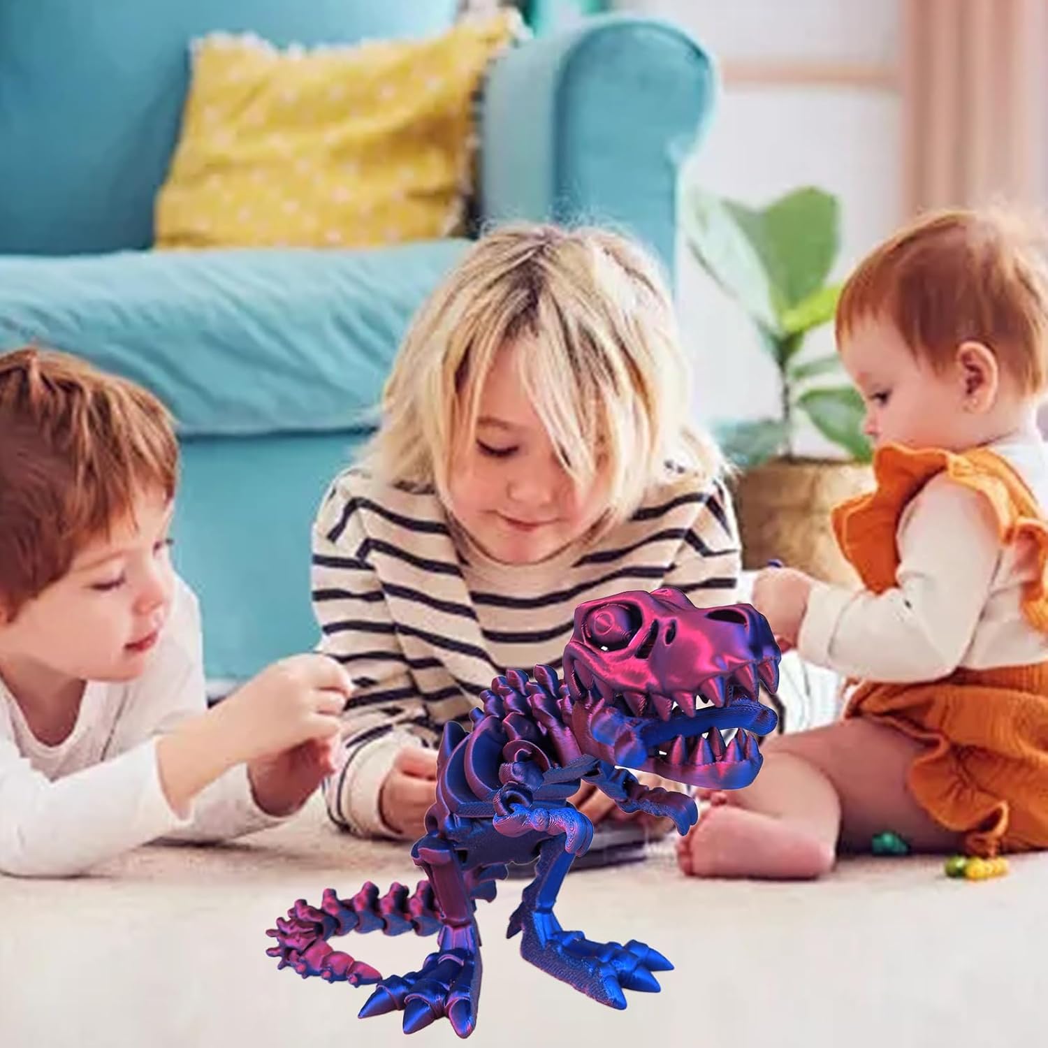 3D Printed Dinosaur Bone Skeleton Tyrannosaurus Rex with Movable Jaw Fidget Dinosaur Toys Full Articulated Dinosaur Executive Desk Toys Home Office Decor, Purple