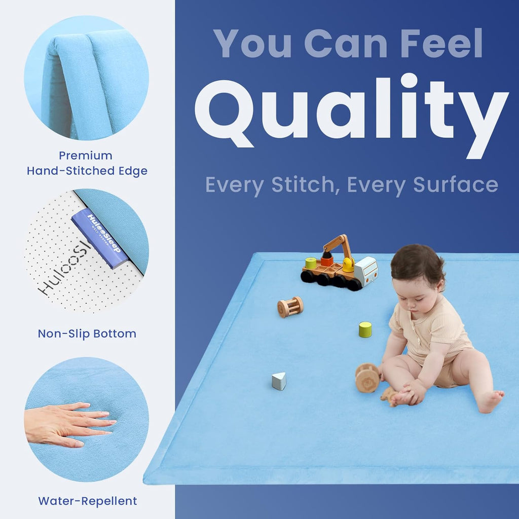 Baby Play Mat for Floor,1.3" Thick Memory foam Tummy Time Mat for Toddlers,Infants,kids,Water-Repellent Soft Nursery Rug,Extra Large Non Slip for Crawling&Yoga,Tatami Style for Living Room(Light Blue)