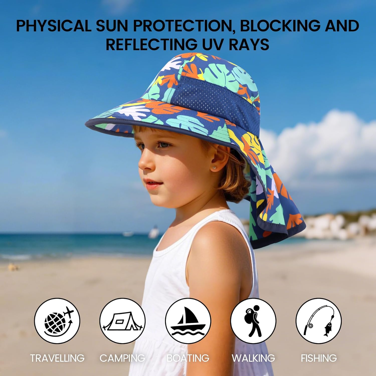 Baby Sun Hat with Neck Flap for Sun Protection Toddler Beach Hat UPF 50+ Outdoors 0-6 Years Boys Girls