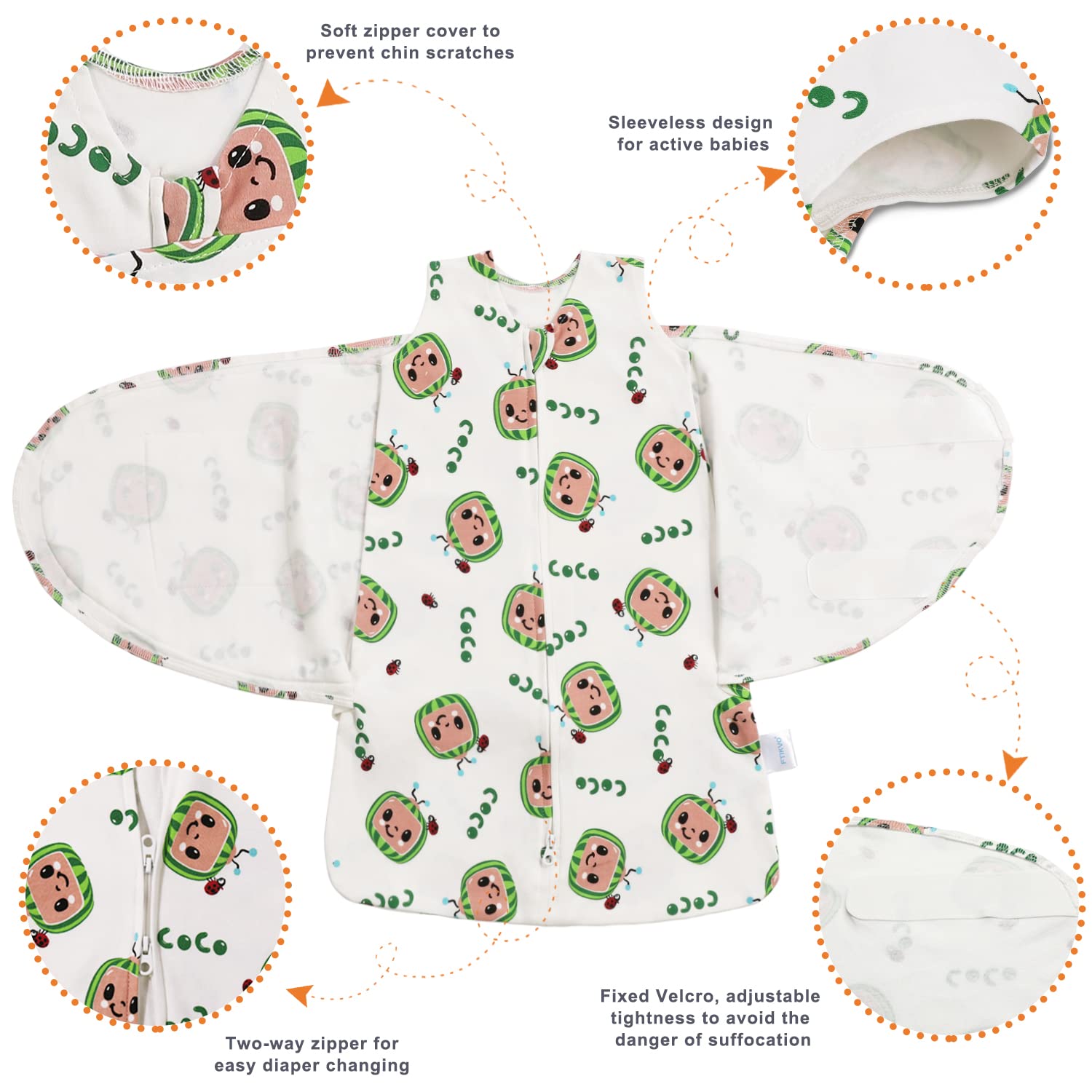 Swaddle-Blanket Baby Girl & Boy Swaddles Newborn Infant Transition 100% Cotton Wrap Blankets, 3-Way Adjustable Wearable Blanket, TOG 1.0 (Watermelon 0-3 Month)