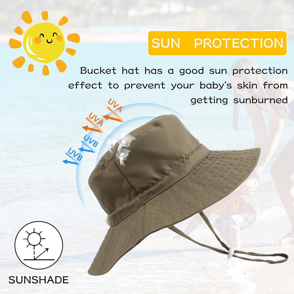 Peecabe Summer Baby Sun Hat for Boys Girls UPF 50+ Wide Brim Toddle Bucket Hat Adjustable Baby Beach Cap 0-8 Years