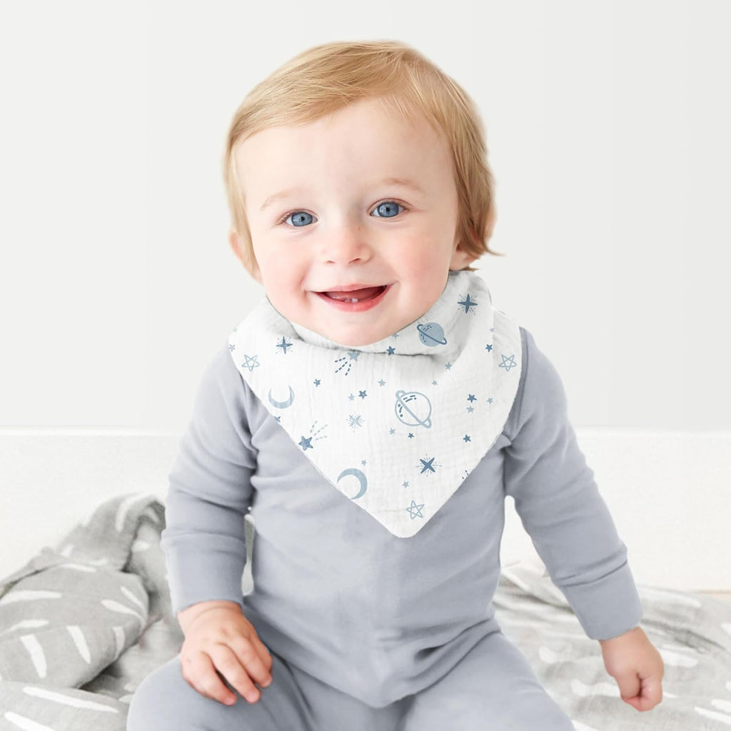 Konssy Muslin Baby Bibs 10 Pack Baby Bandana Drool Bibs 100% Cotton for Unisex Boys and Girls, Soft Absorbent Set for Teething and Drooling