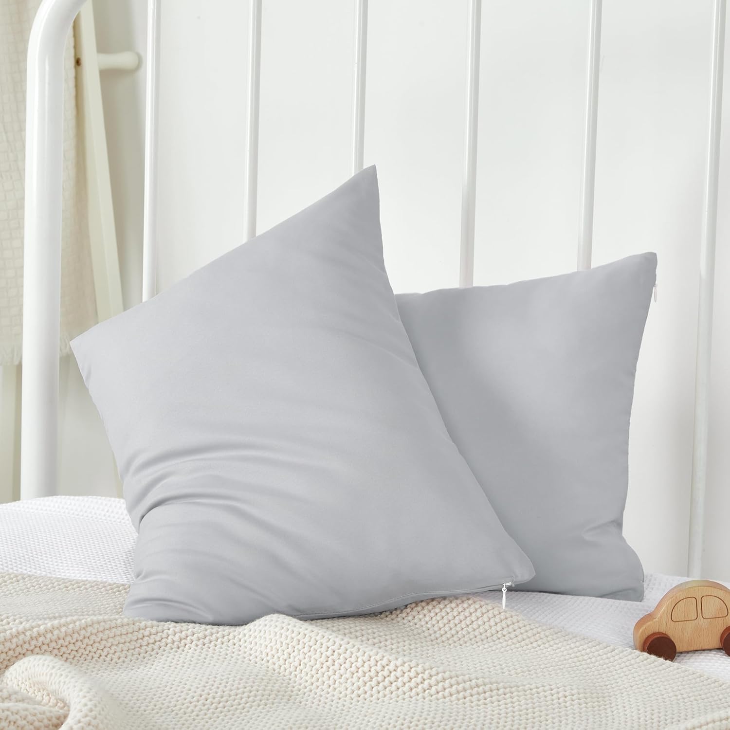TILLYOU Toddler Pillowcase 2 Pack with Zipper,Silky Soft Microfiber 13" x 18" Kids Travel Pillow Cases,Gray