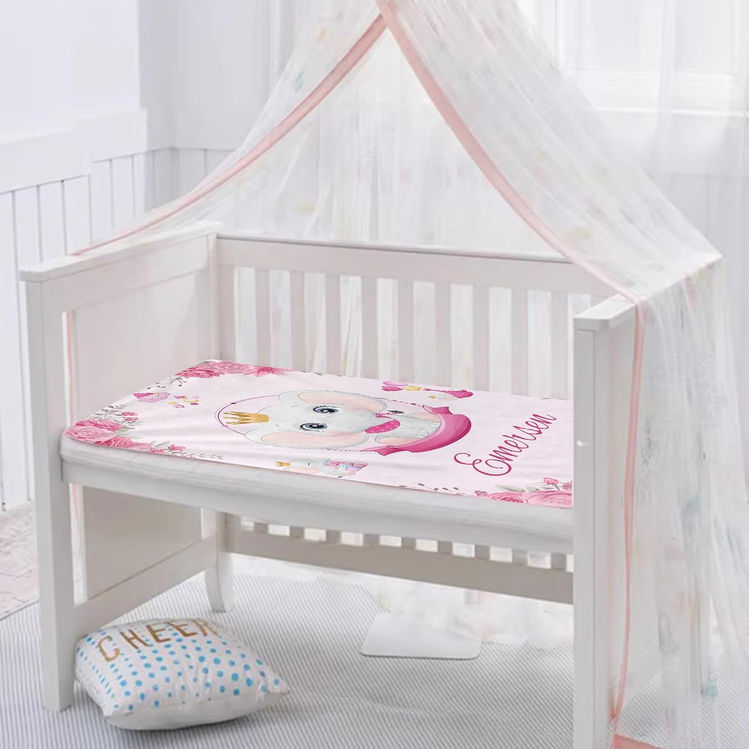 Personalized Baby Blanket with Name, Custom Pink Elephant Name Blanket Toddler Girls Soft Flannne Swaddling Blankets Customized Memorial Gift from Nana for Infant Newborn Shower