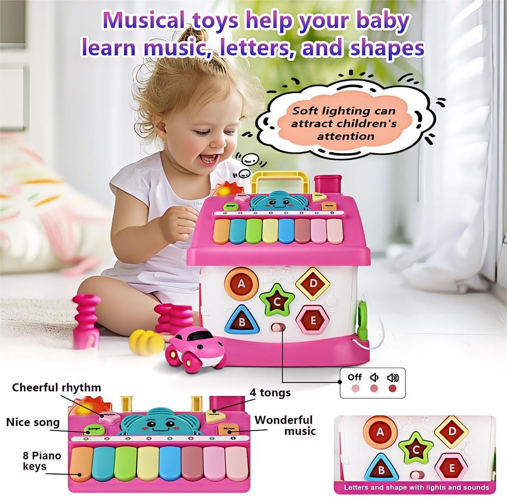OKREVIEW Toys for 1+ Year Old Girls - Montessori Musical Toys for Toddlers Age 1-2, 8-in-1 Multi-Functional Music House with Sound, Lights, Music, Great Gifts for 1+ Year Old Girls Birthday Xmas