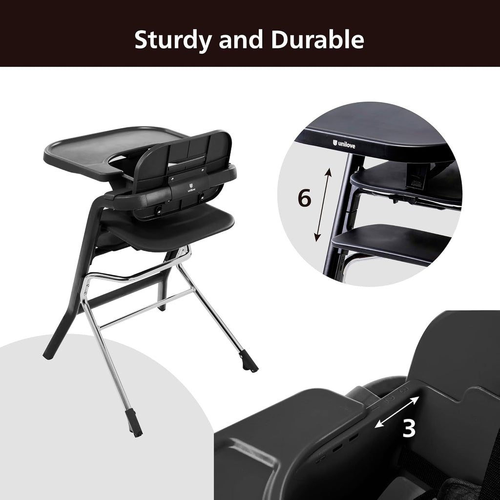 Unilove Grow with Me 2-in-1 Baby High Chair – Adjustable Toddler Chair with Baby Set, Removable Harness, One-Hand Seat & Footrest Adjustment, for Ages 6-60 Months - Truffle Black