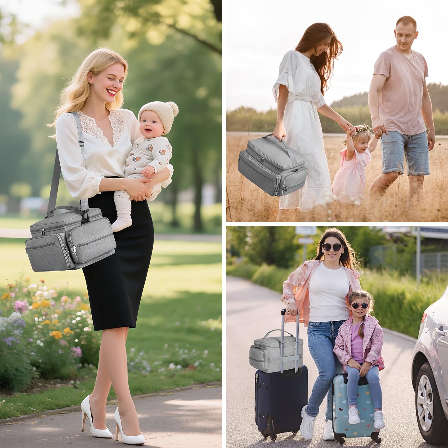 Breast Pump Bag for Spectra S1 S2 with Waterproof Mat, Breast Milk Cooler Bag for Pump Essentials, Pumping Bags for Working Mom Travel Camping, Grey