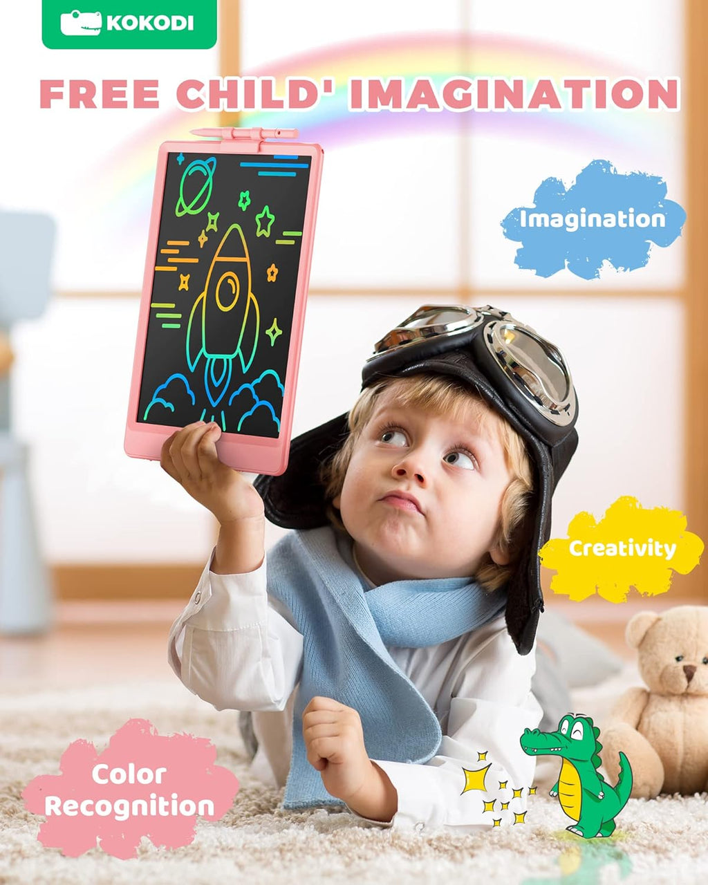 KOKODI LCD Writing Tablet, Valentines Day Gifts for Kids,10 Inch Colorful Toddler Doodle Board Drawing Tablet, Erasable Reusable Electronic Drawing Pads, Educational and Learning Toy for Kids