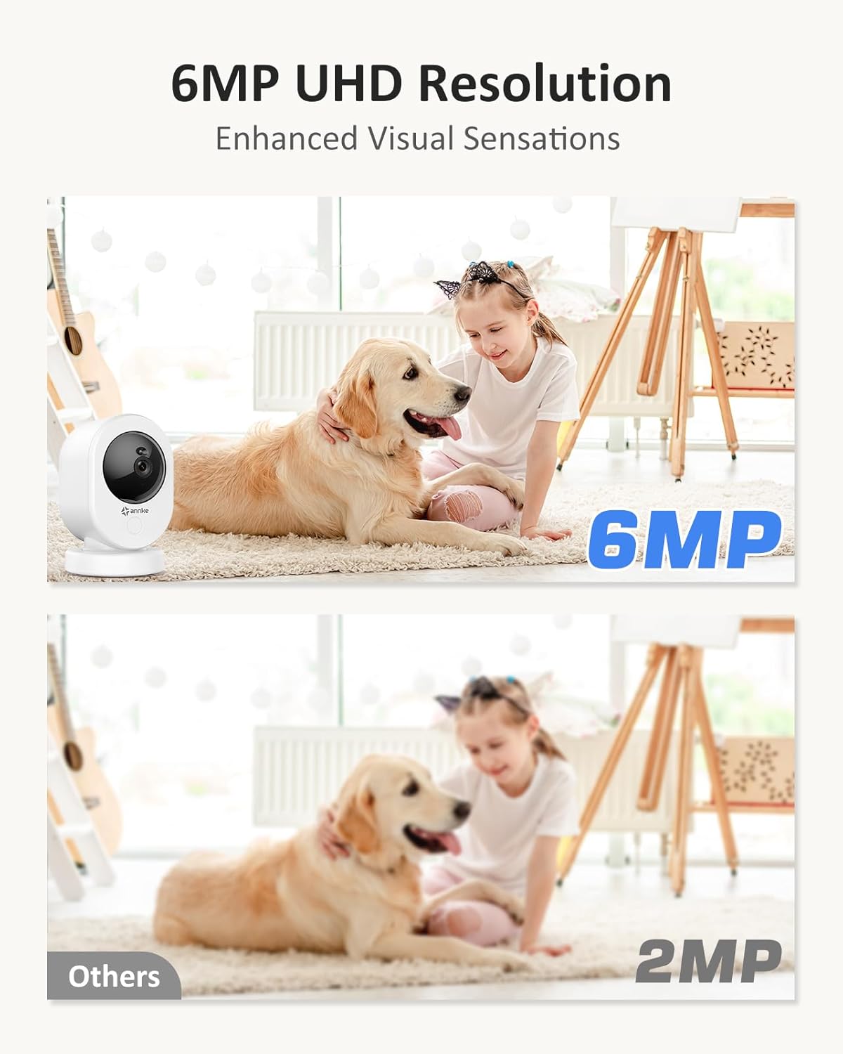 ANNKE 6MP Indoor Security Camera, Crater Por Smart 2.4/5 GHz Wifi Camera with PTZ, Night Vision, Two-Way Audio, Smart Human Detection, Works with Alexa, Ideal for Baby Monitor/Pet Camera/Home Security