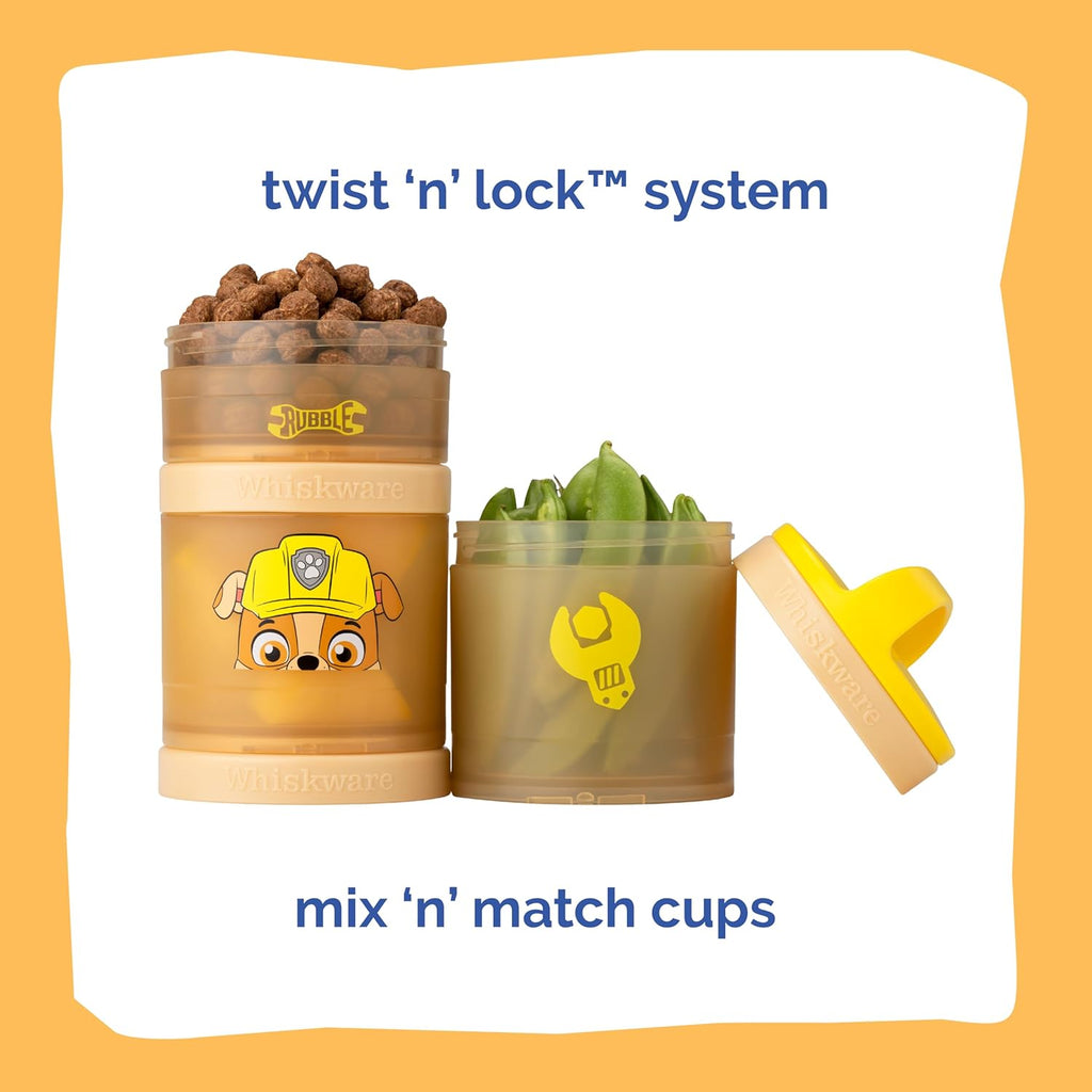 Whiskware Paw Patrol Stackable Snack Containers for Kids and Toddlers, 3 Stackable Snack Cups for School and Travel, Rubble