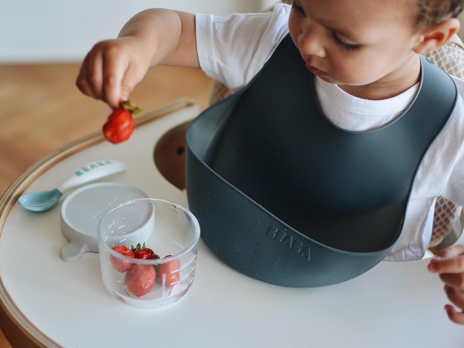 BEABA Silicone Baby Bib, Made with Soft Supple Silicone, Baby Bibs with Baby Food Catcher, Baby Essentials for Baby Feeding