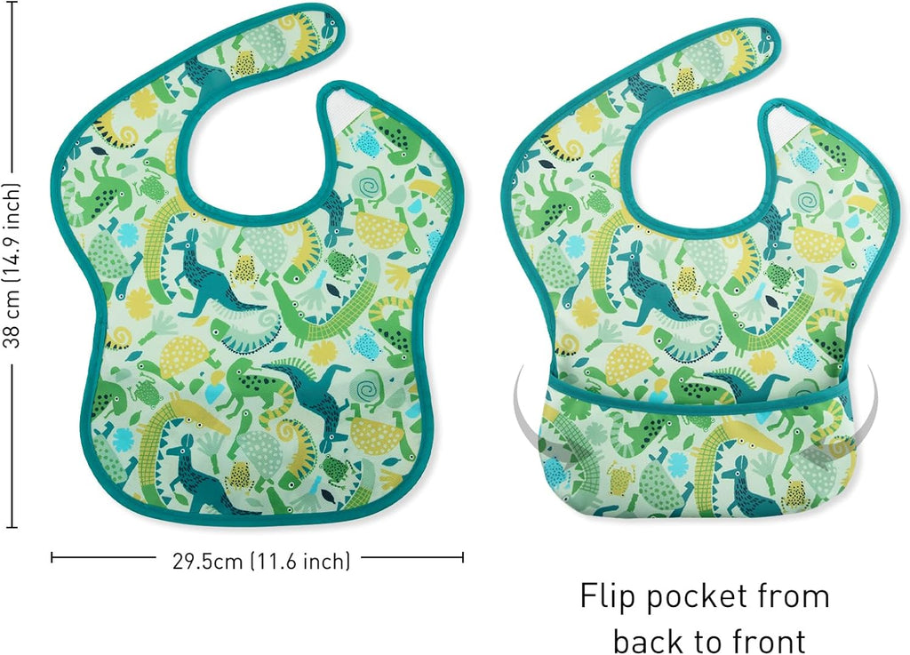 Mess Proof Baby Bib 3 Pack, Waterproof Led Weaning Baby Feeding Bibs with Food Catcher, Travel Feeding Bibs