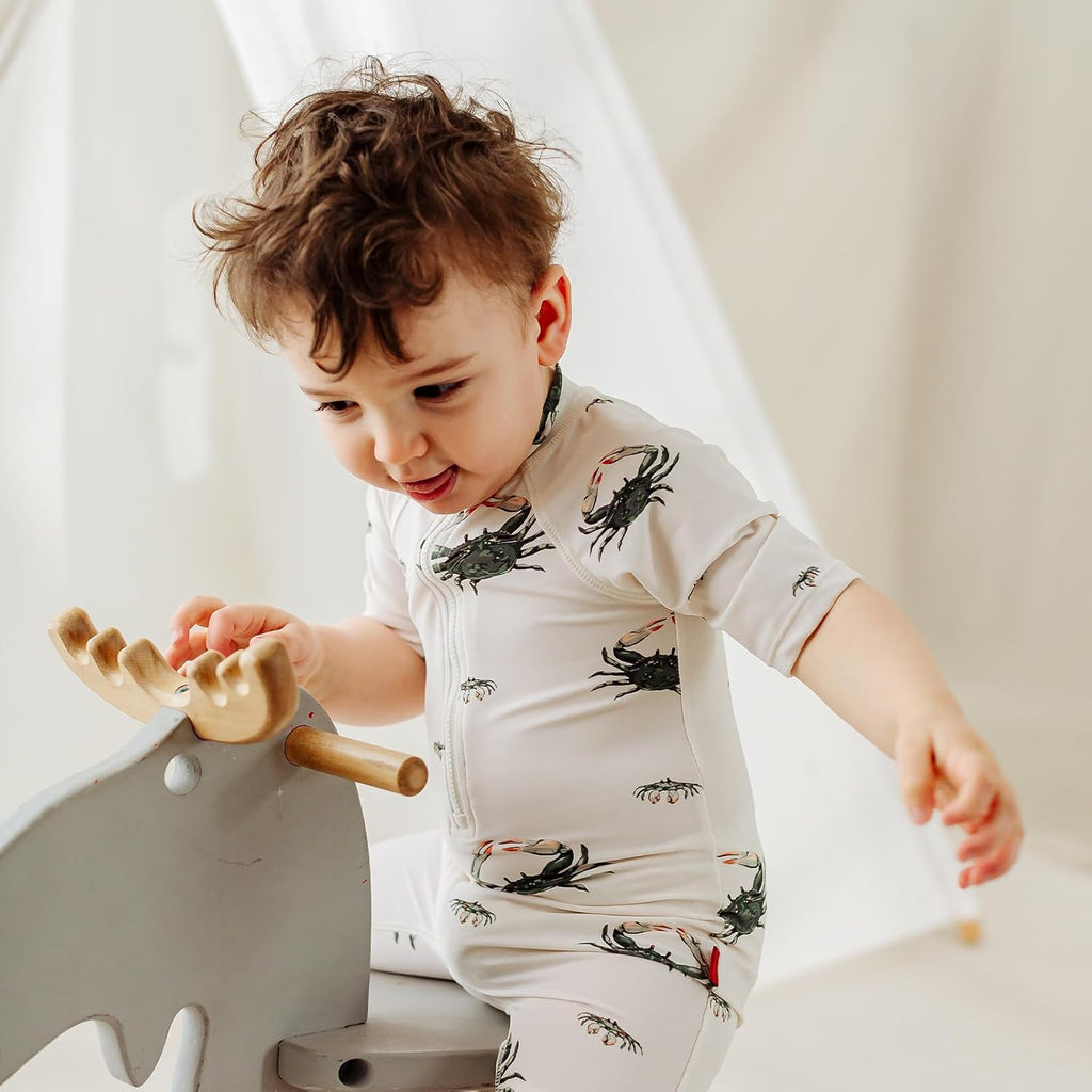 Milkbarn One Piece Swimsuit, Short Sleeve Zipper Bathing Suit for Infant Baby Boy Girl, Toddler Rash Guard Swimwear, Duck