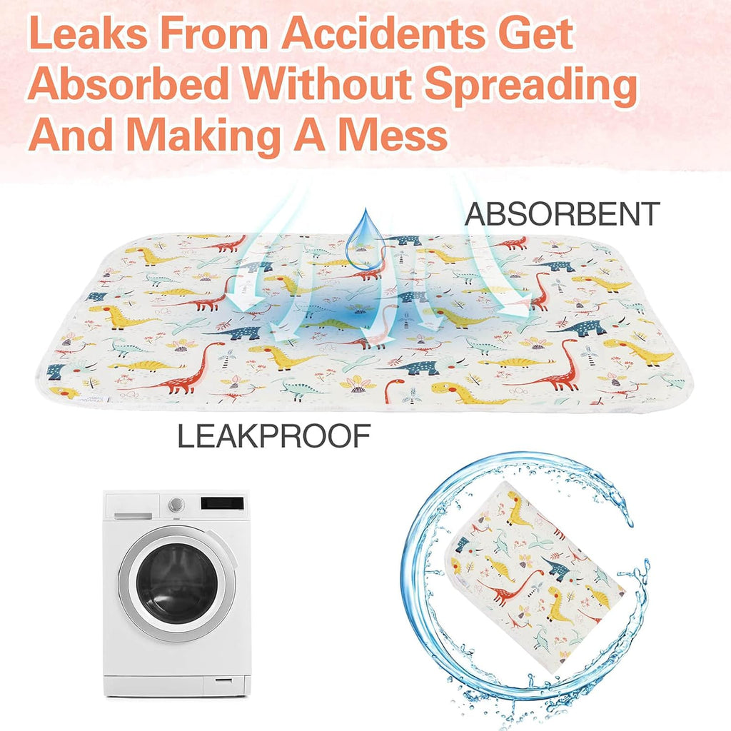 Baby Diaper Changing Pad, 21 5/8" x 31.5" Waterproof Changing Pad Liners 2Pack - Reusable Soft and Absorbent Portable Changing Mat(Dinosaur2PCS)