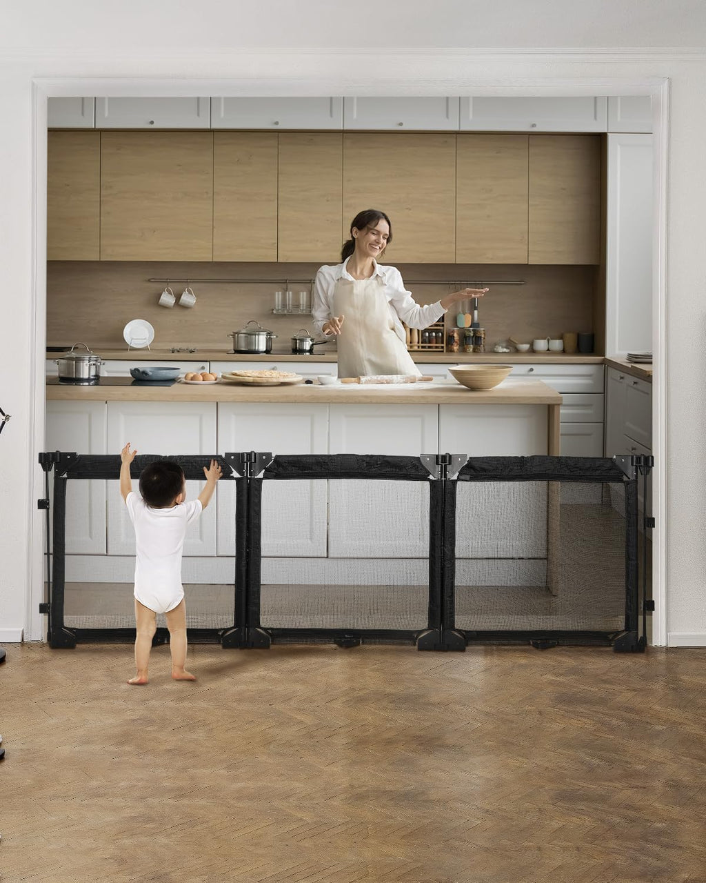 Extra Wide Baby Gate Playpen with Heat-Resistant Mesh,3 Panel Foldable Baby Fence,Indoor/Outdoor Safety Barrier,Dog Playpen & Fireplace Gate