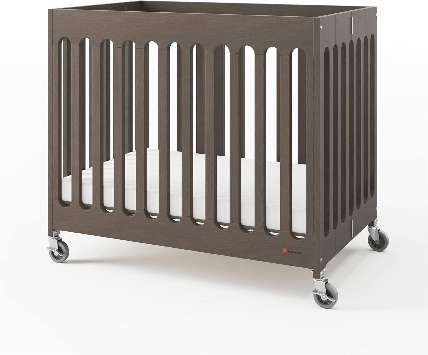 Foundations Boutique Folding Mini Baby Crib - Compact, Portable, Wooden Hotel Crib, Foldable Compact Cribs for Baby & Toddlers - Includes 3" Foam Mattress - Dapper Gray