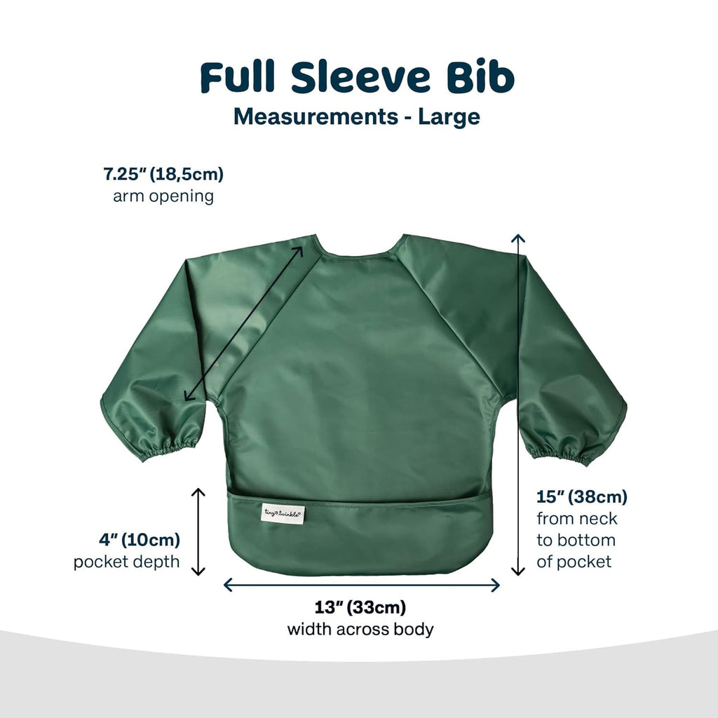 Tiny Twinkle Mess Proof Baby Bib,Waterproof Smock Bibs for Eating,Washable Long Sleeve Bib for Toddler(Olive Green, Large 2-4 Years)