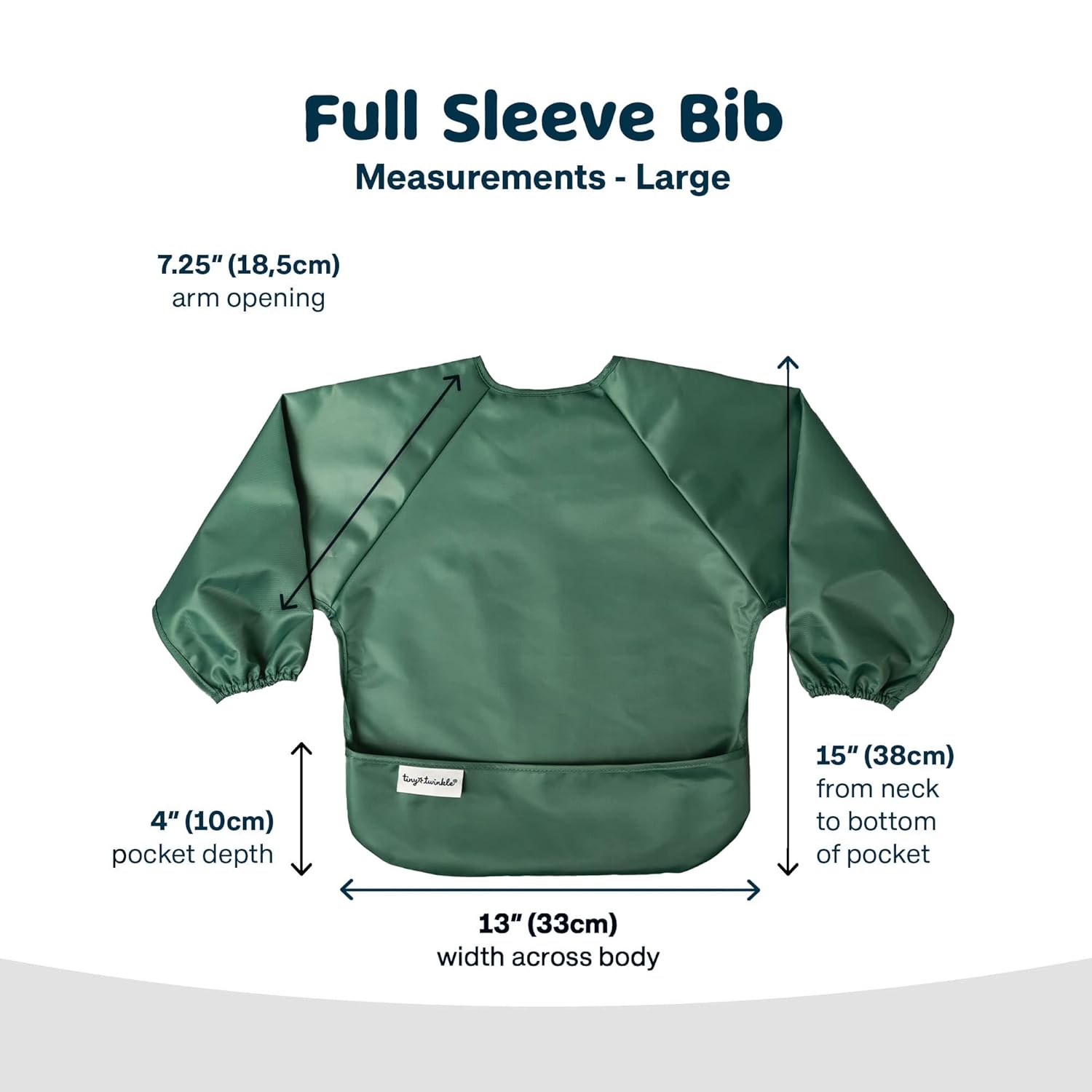 Tiny Twinkle Mess Proof Baby Bib,Waterproof Smock Bibs for Eating,Washable Long Sleeve Bib for Toddler(Olive Green, Large 2-4 Years)