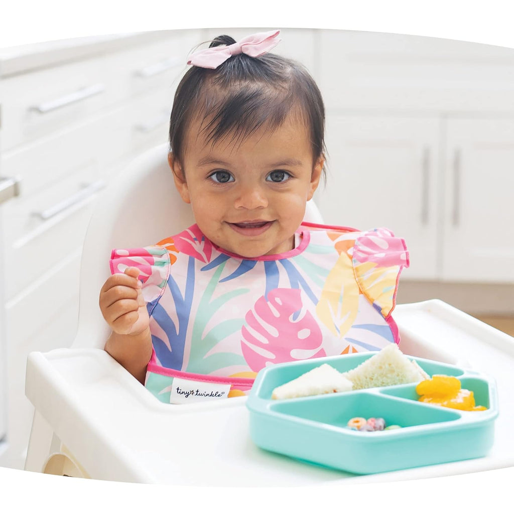 Tiny Twinkle Mess Proof Baby Bibs for Eating - Waterproof, Wipeable Bibs - Toddler Bibs - Travel Friendly - PFAS, PVC, BPA, Phthalate Free - Baby Food Bibs(3 Pack, Loved Girl)