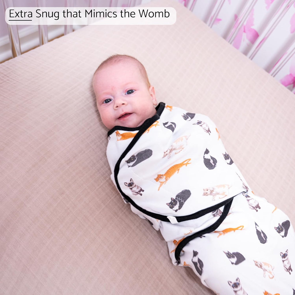 LollyBanks Baby Swaddles, 100% Organic Cotton Swaddle for Newborns Boys and Girls, 0-3 Months Swaddle Sacks with Easy Change Zipper, Newborn Swaddles Baby Registry (Cat Print)