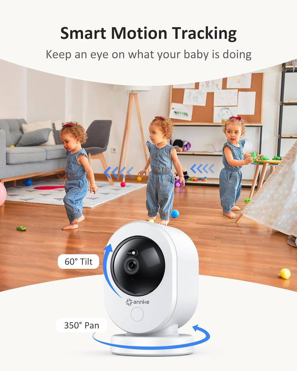ANNKE 4K UHD House Cameras with Audio and Video, Crater Reno 2.4/5 GHz WiFi Pan & Tilt Camera, 8MP Night Vision, 2-Way Audio, Smart Human Detection, Ideal for Pet/Baby Monitor,Works with Alexa