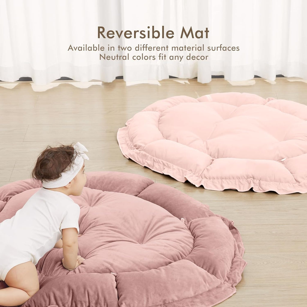 ANGELBLISS 5 in 1 Baby Play Gym Mat, Reversible Tummy Time Mat with 5 Sensory Toys for Stage-Based Developmental, Thick & Large Baby Activity Center from Newborn to Toddler (Purple)