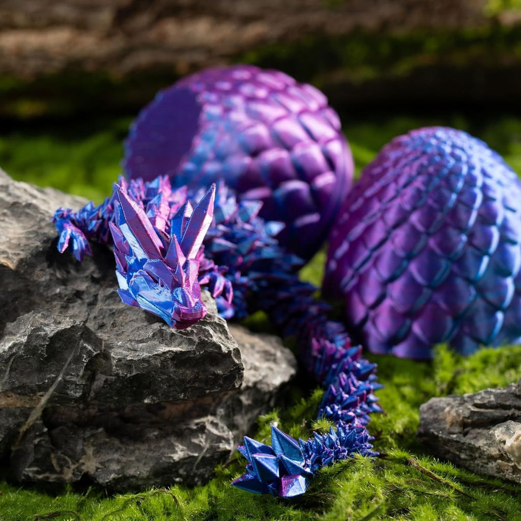 3D Printed Dragon in Egg, Full Articulated Dragon Crystal Dragon with Dragon Egg， Home Office Decor Executive Desk Toys, Adults Fidget Toys for Autism ADHD，3D Printed Gift