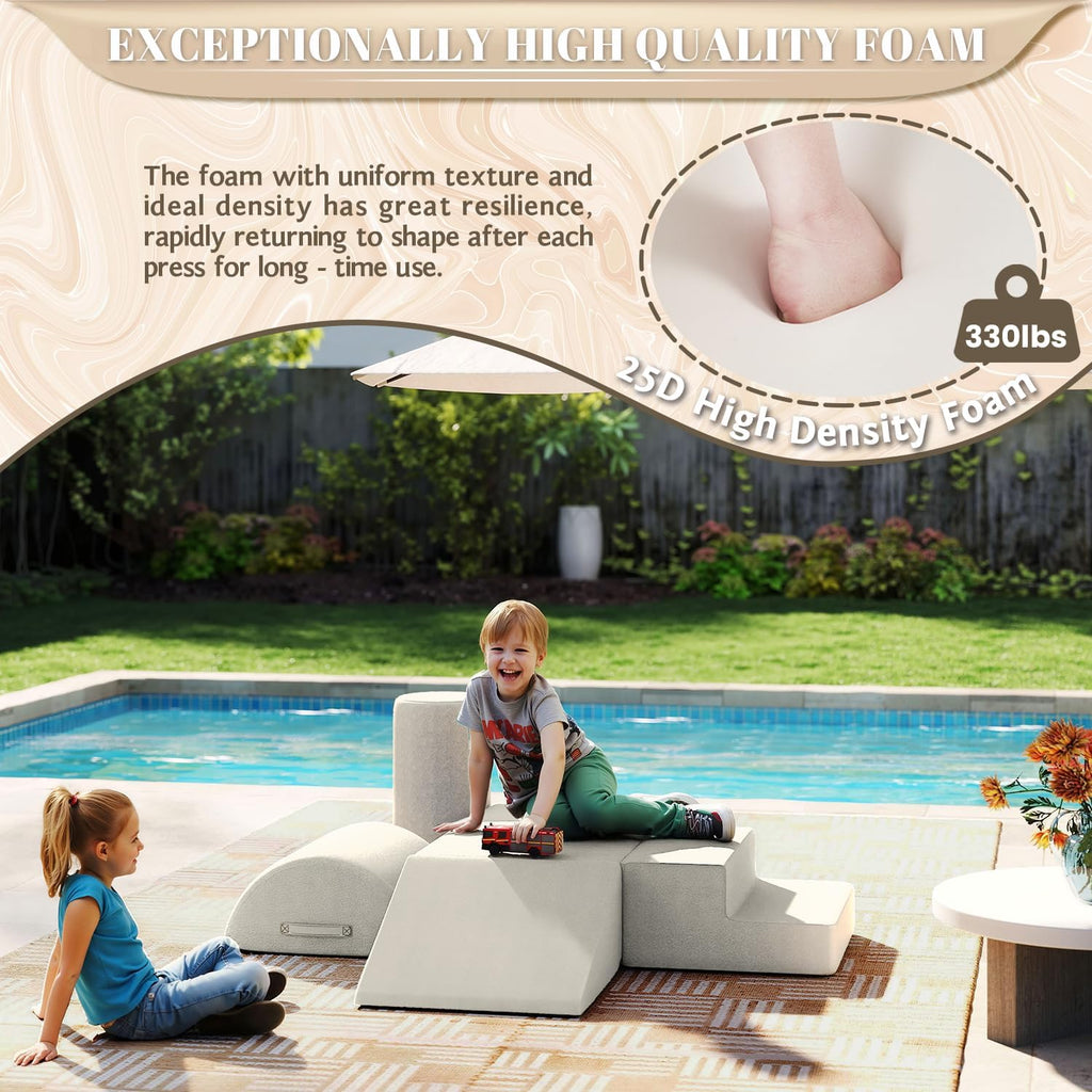 jela Foam Blocks 6Pcs Soft Play Equipment Waterproof Fabric, UV Resistant Toddler Climbing Toys Indoor& Outdoor Soft Play Climbing for Toddlers, Lightweight Climbing Blocks for Babies, Kids (Sand)