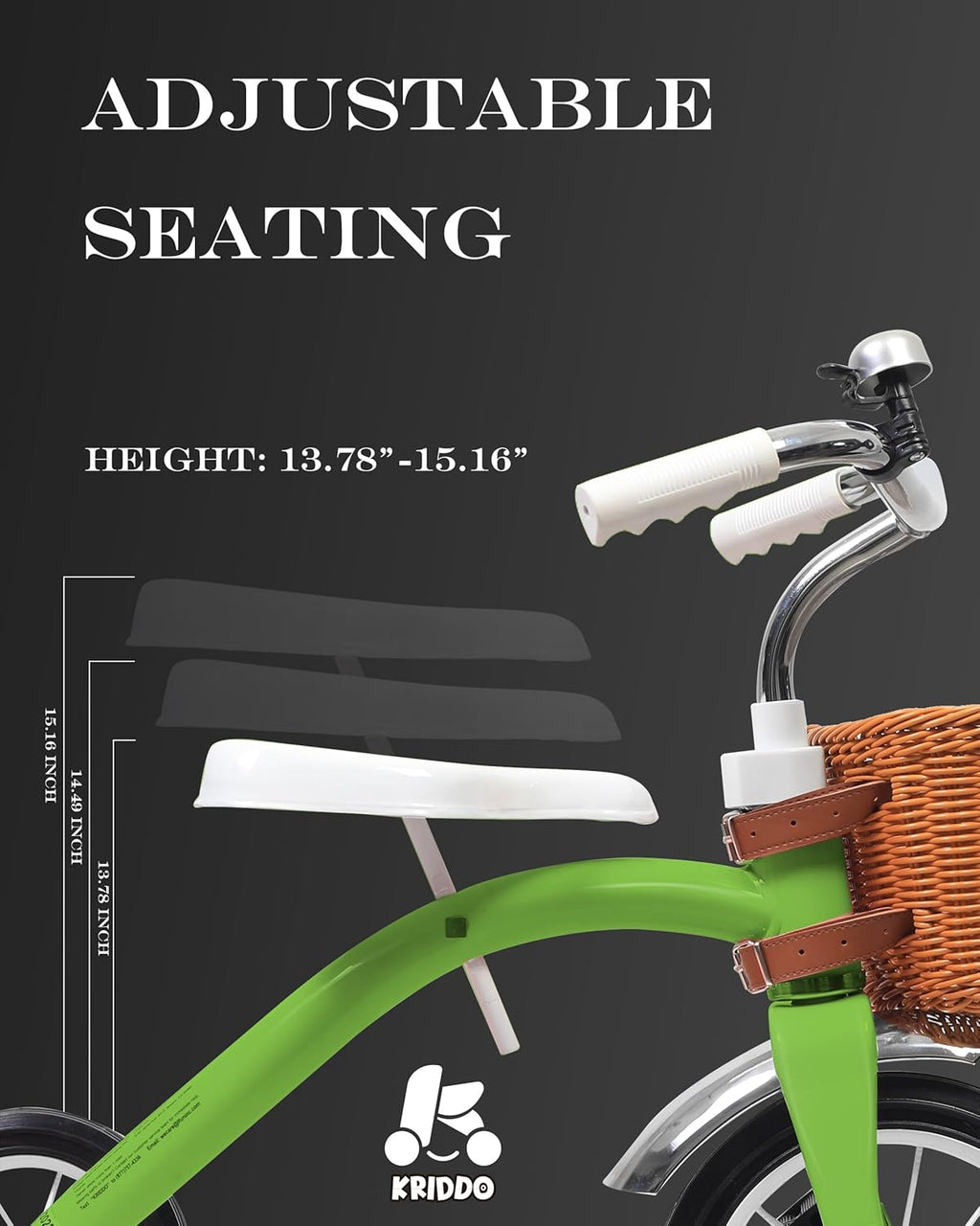 KRIDDO Classic All Metal Toddler Trike, Gift for Boys and Girls Ages 2 to 4 Year Old, Tricycle for 1 to 3 Year Olds, Sturdy Rear Deck, Deluxe Steer and Ergonomics Grip, Indoor and Outdoor, Green