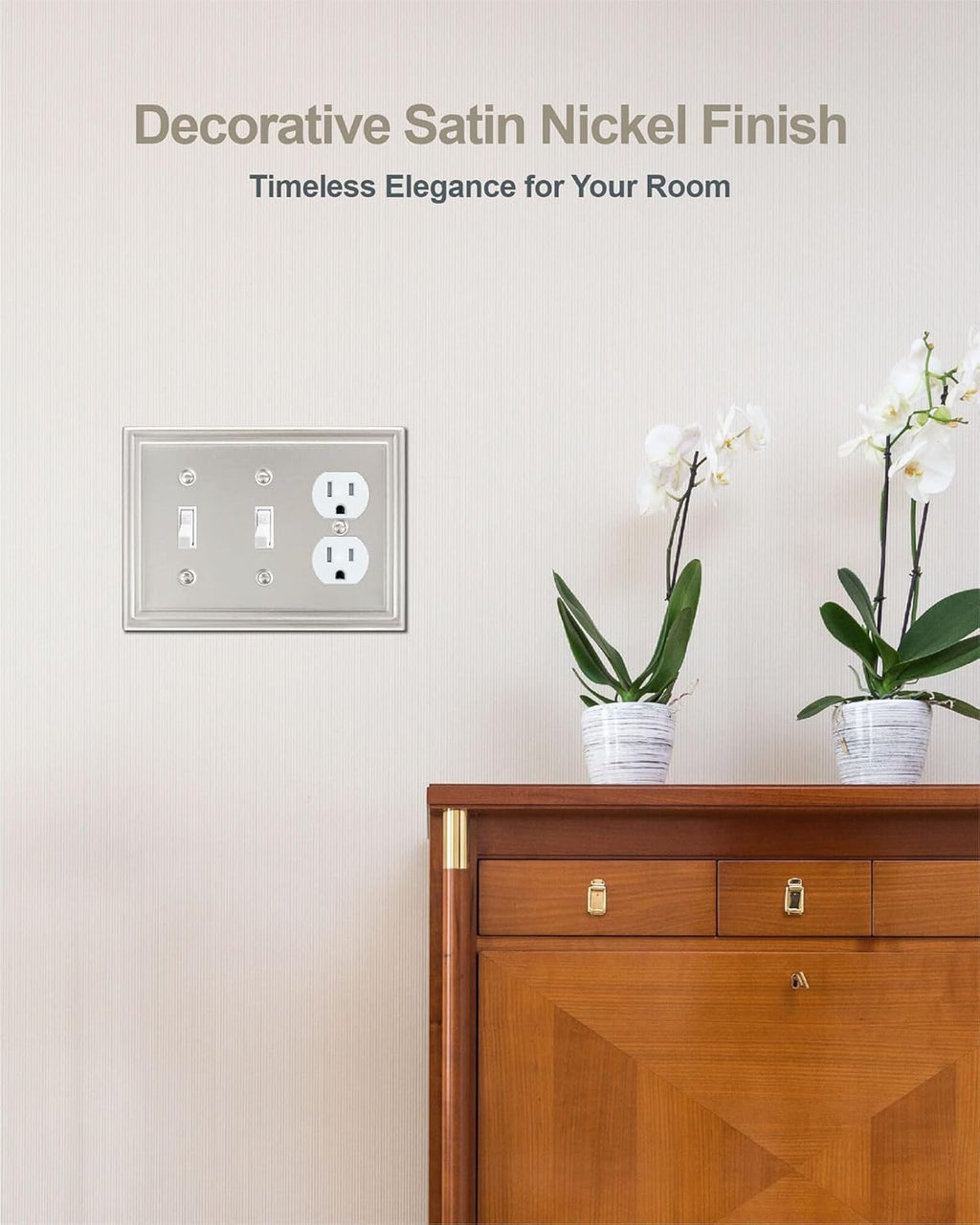 2-Pack Combination 2 Toggle/1 Duplex Wall Plate, Satin Nickel Switch Plate and Outlet Cover, Midsize, A035 Series