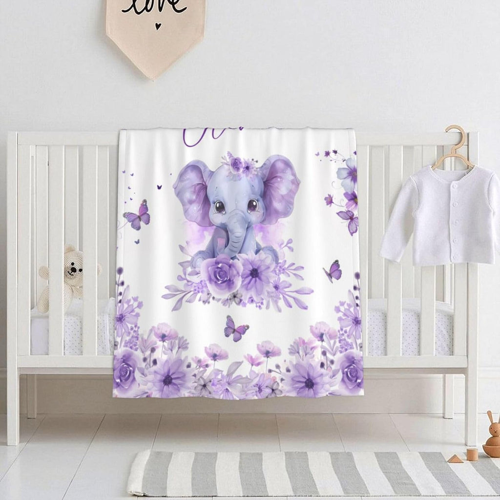 Personalized Baby Blanket for Girls Custom Baby Blanket with Name for Kids Custom Elephants Blanket for Infant Toddler Soft Newborn Bed Throw Personalized Baby Gift for Birthday Baby Shower Christmas
