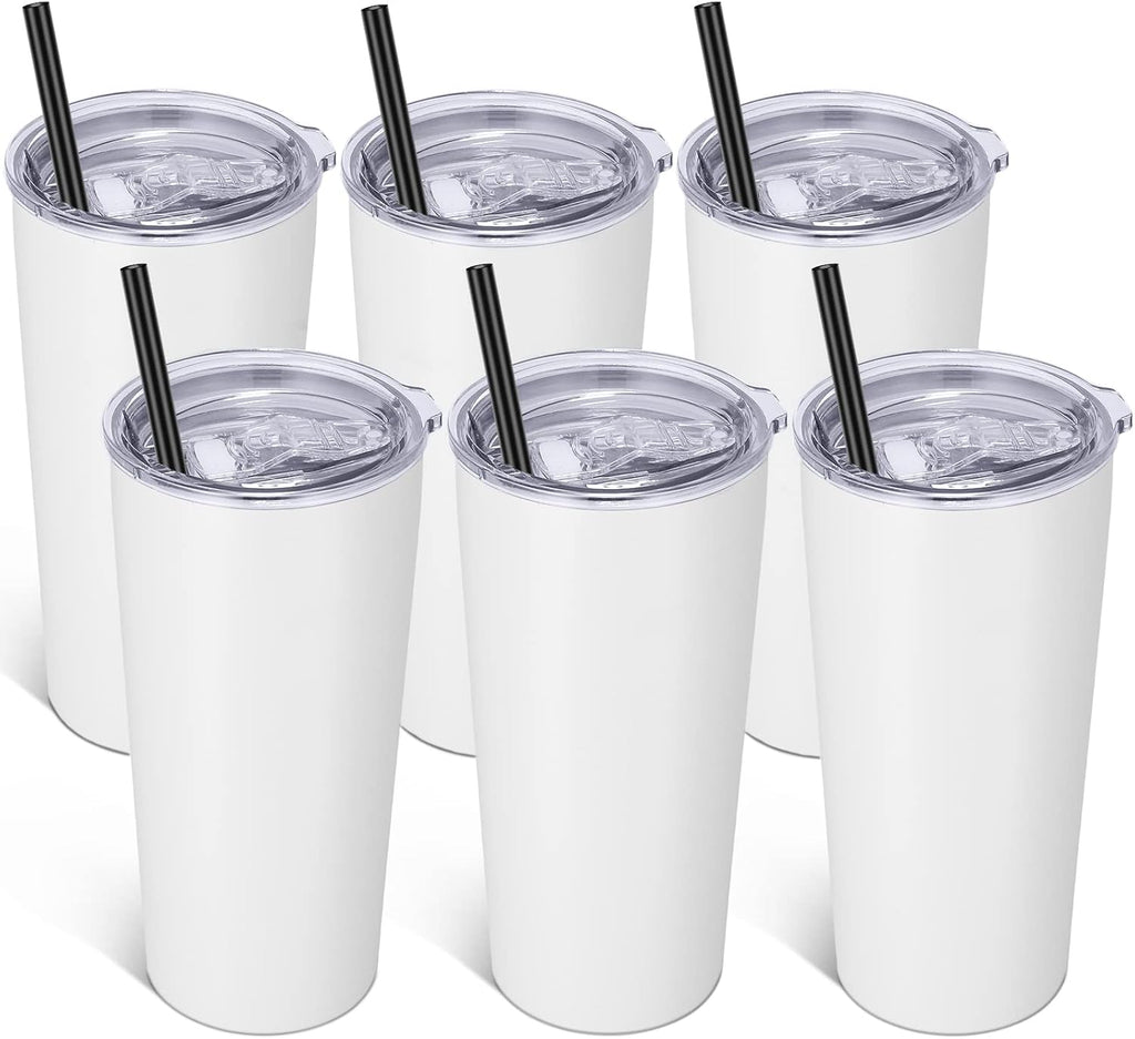 VEGOND 20oz Tumbler Bulk with Lid and Straw 6 Pack, Stainless Steel Vacuum Insulated Tumbler, Double Wall Coffee Cup Travel Mug, White