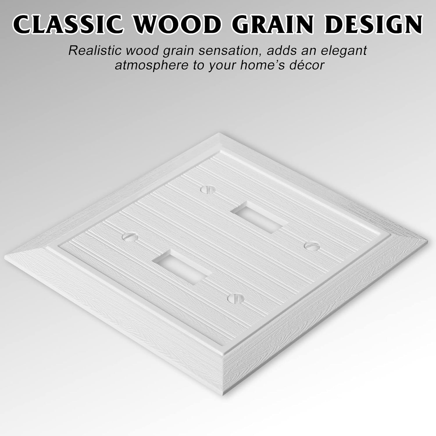 Modern Decorative Wall Plate Switch Plate Outlet Cover, Vintage Retro Wood Grain Design(Double Duplex-10 Pack, White)