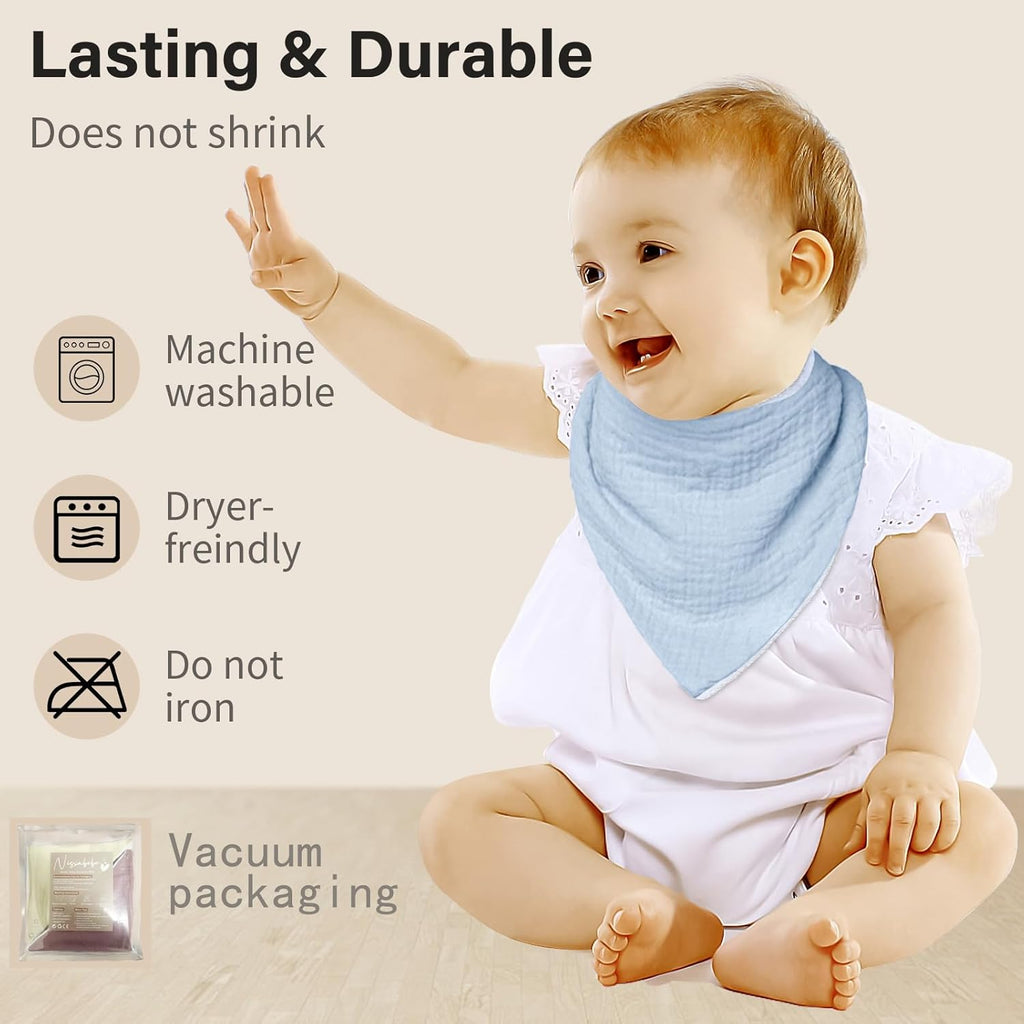 Muslin Baby Bibs,Soft Triangular Baby Bandana Drool Bibs for Baby Boy Girl,Solid Colors Bib for Drooling Teething