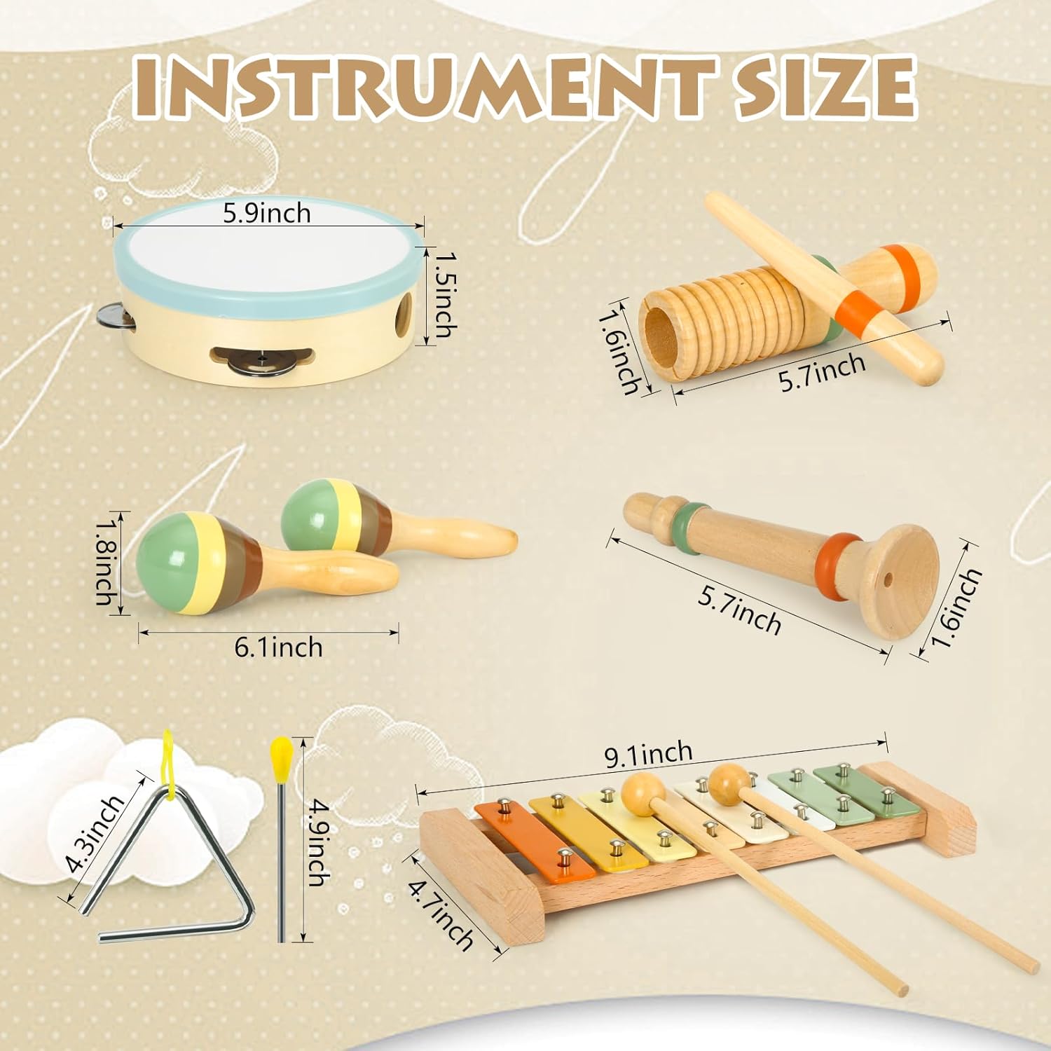 Musical Instruments Set Toys for Toddlers 1-3 - Neutral Colors Wooden Montessori Toys Percussion Music Modern Xylophone Drum Birthday Chirstmas Gifts for 1 2 3 Year Old Kids Baby Toddlers Boys Girls